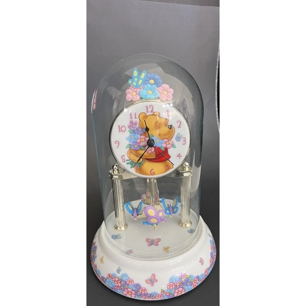 Vtg 1991 Disney Winnie The Pooh 30 Year Anniversary Clock Glass Dome Butterflies